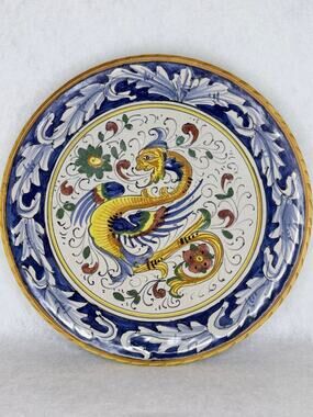 Vintage San Gimignano Italian Majolica 8” Wall Plate Raffaellesco Dragon Art